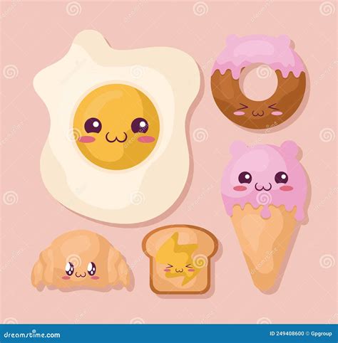 Kawaii Food Bundle Stock Vector Illustration Of Delicious 249408600