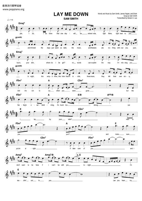 Sam Smith Lay Me Down Sheet Music Pdf Free Score Download ★