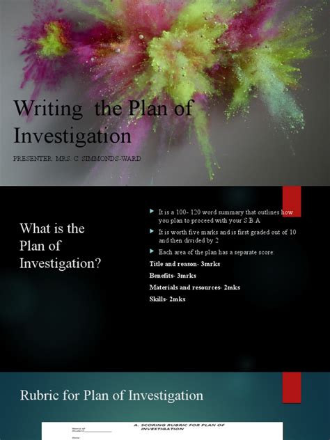 Writing The Plan of Investigation: Presenter: Mrs. C. Simmonds-Ward ...