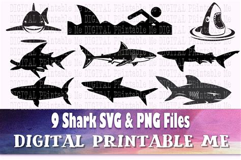 Shark Svg Bundle Silhouette Png Clip Art Digital Shark Week Ham