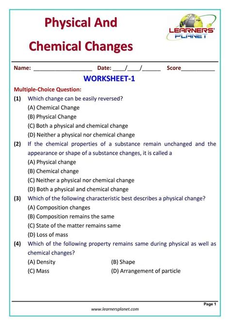 Introduction To Physical And Chemical Changes Worksheet Answers