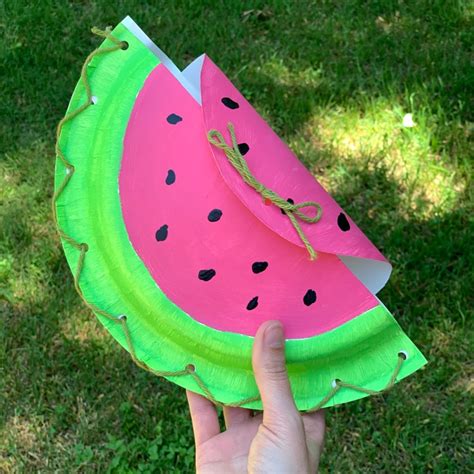 Paper Plate Watermelon Craft Pocket or Purse - Messy Momma Crafts