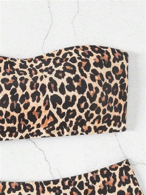 SHEIN Swim Vcay Women S Leopard Print Bikini Set With Strapless Top And Bottoms For Beach