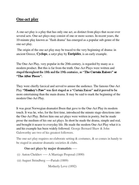 One Act Play | PDF | Play (Theatre) | Playwright