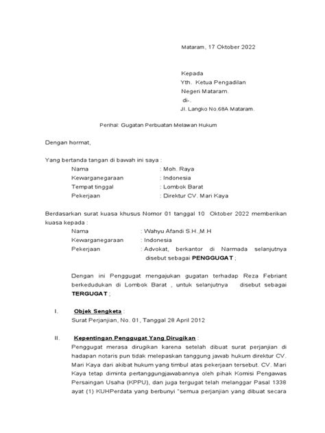Contoh Surat Gugatan Pdf