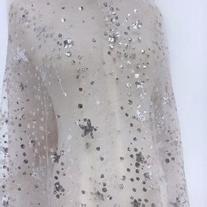 Tulle Fabric Nude Pink Mesh Lace Fabric Sequin Embroidery Tulle Fabric Sequined Stars Fabrics