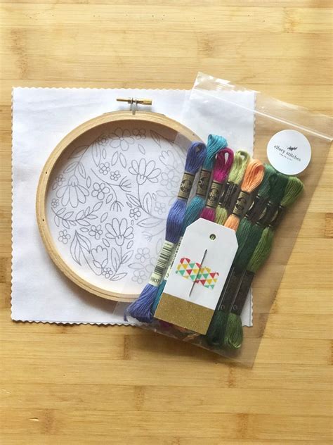 Floral Full Kit Hand Embroidery Kit Embroidery Kit Diy Etsy