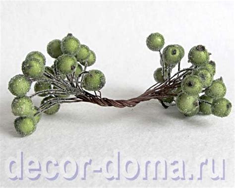 Ягодки, в сахаре, в инее, на проволоке, цвет зелёный, для декора ...