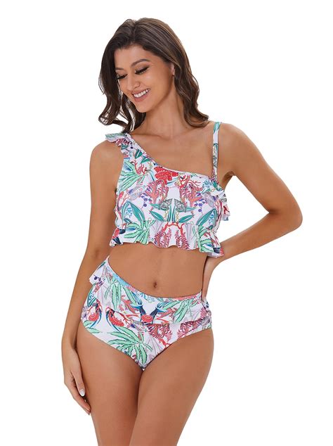 Liora Womens Bikini Sets Ruffle Flounce Bikinis For Women One Shoulder
