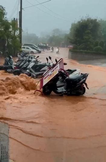 豪雨狂襲台中！ 沙鹿中山路變紅河「湍急如瀑布」｜四季線上4gtv