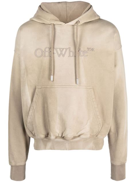 Off White Logo Embossed Cotton Hoodie Neutrals Farfetch Uk