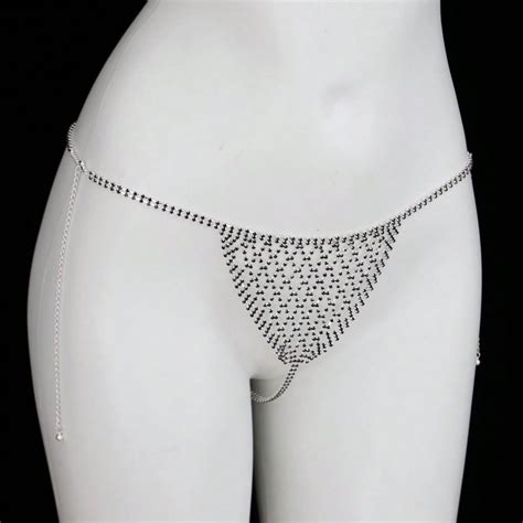 Fashionable And Sexy Nightclub Party Bikini With Dazzling Rhinestones Thong And Body Chain For