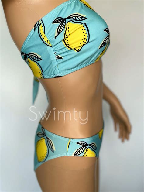 Two Piece Low Rise Classic Bikini Bottom Bandeau Top All Over Print