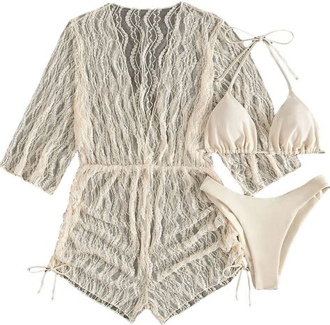 Gorglitter Women S Piece Swimsuit Set Halter Triangle Bikini Bathing Suits With Beach Cover Up