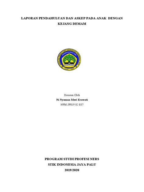 Laporan Pendahuluan Dan Askep Pada Anak Dengan Kejang Demam Fix Pdf