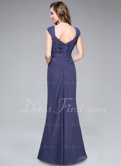 Trumpet Mermaid V Neck Floor Length Chiffon Evening Dress With Ruffle