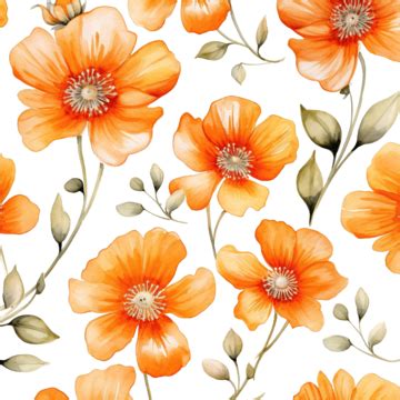 Orange Flower Watercolor Seamless Background Flower Seamless Floral