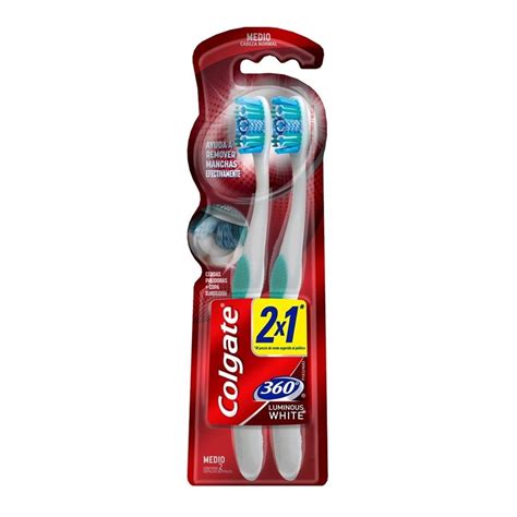 Cepillo Dental Colgate 360 Luminous White Medio 1 Paquete Con 2 Pzas