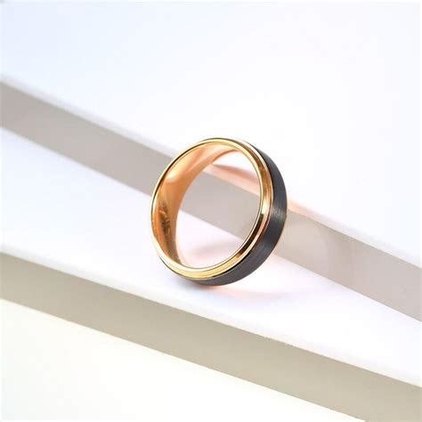 Classic Rose Gold And Black Tungsten Carbide Unisex Wedding Rings Rose