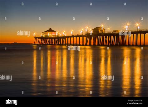 Sunset At Huntington Beach Pier In Huntington Beach California USA