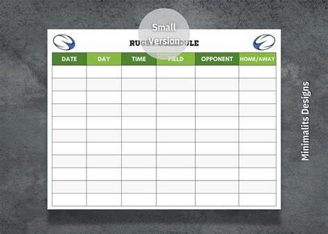 Rugby Schedule Template Printable Rugby Schedule Editable - Etsy