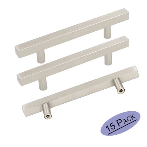 Brushed Nickel Kitchen Cabinet Pulls Goldenwarm LSJ22BSS Square T Bar ...