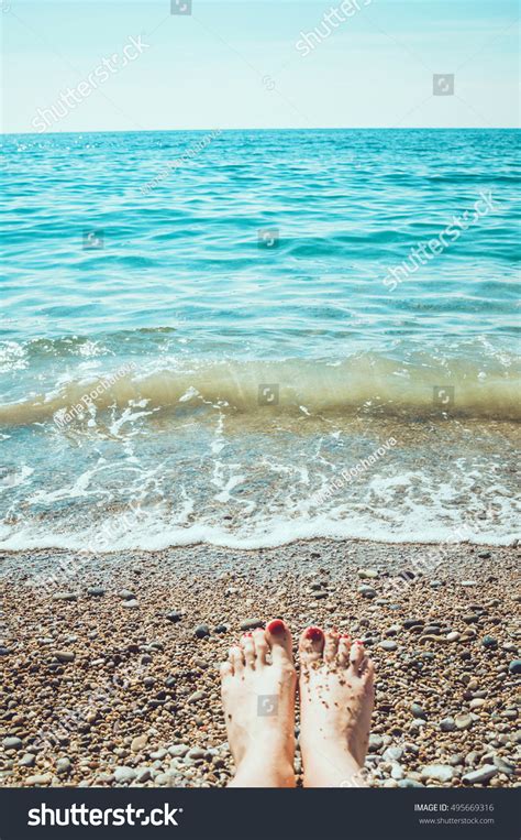 Sea Foam Waves Naked Woman Feet Stock Photo Shutterstock