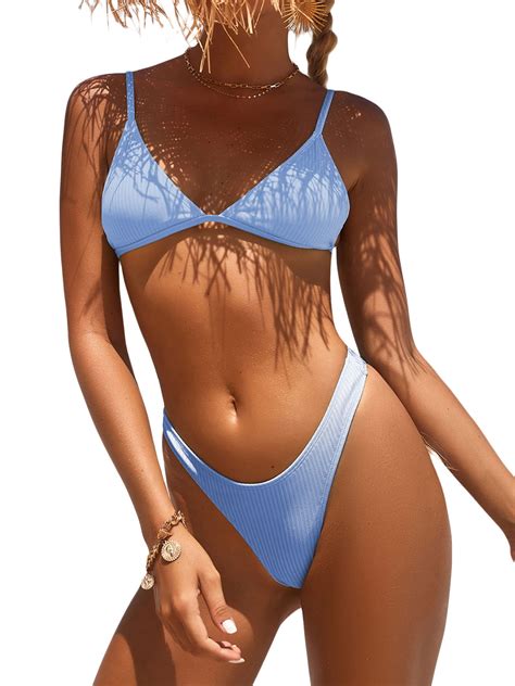 Qiylii Women Summer Swim Bikini Set Sleeveless Solid Color Chest Pad Bra Swimming Tops