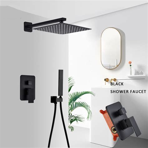 Large Size Shower Faucet Set Cold Hot 2 Function Shower Valve Black Chrome Rain Head Handheld