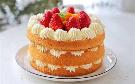 Naked Birthday Cake With Cream And Strawberries Recipe Kitchen Cookbook