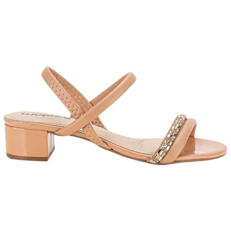 Sandália Moleca Salto Bloco Baixo Tira Brilhante Feminina Nude Sapattu Mania Loja de Sapatos