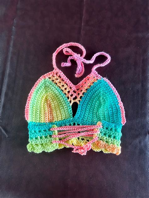 XS Crochet Corset Top Rainbow Sherbet Bikini Halter Crop Top Festivals Concerts Extra Small Etsy
