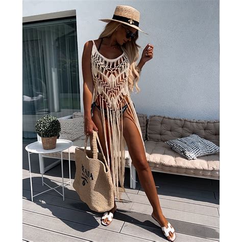 Crochet Tunic Bikini Cover Ups Sexy Hollow Out Dress Women Summer Clothes Beach Wear Swim