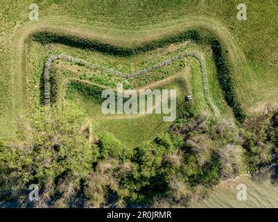 Aerial View Of Yorktown Revolutionary War Battlefield With Earthwork