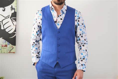 Costume Homme Bleu Electrique Slim 3 Pièces Avec Gilet