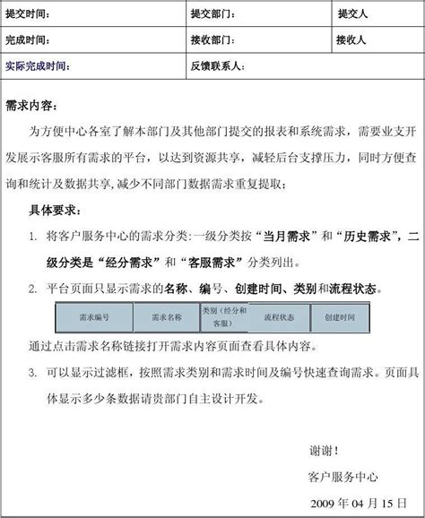 需求申请表模板word文档在线阅读与下载免费文档