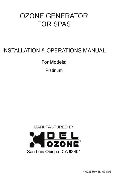 Del Ozone Platinum Installation And Operation Manual Pdf Download