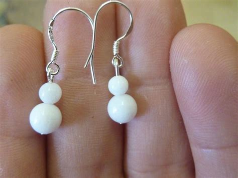 Boucles D Oreilles Jade Blanc Perles Rondes Mm