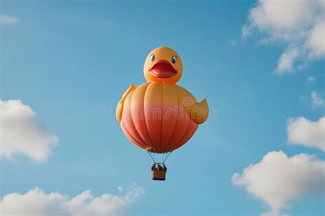 Giant Rubber Duck Hot Air Balloon Against Blue Sky Stock Photo Image Of Rubber Colorful