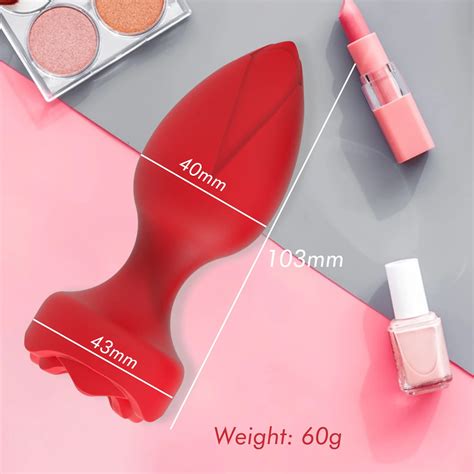 Vibrating Red Rose Anal Plug Remote Control Anal Toy With Modes Rose Base Waterproof