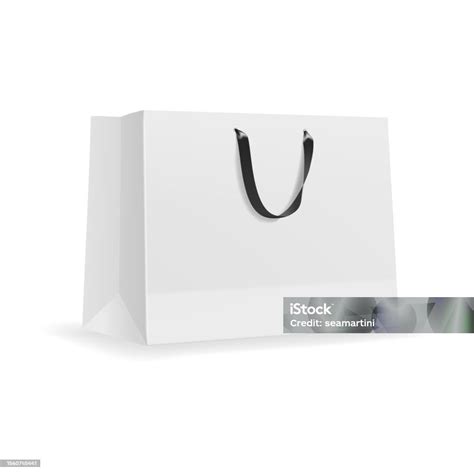 Tas Belanja Kertas Putih Dengan Mockup Pegangan Hitam Ilustrasi Stok