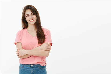 Free Photo Portrait Of Charming Brunette Woman Posing In The Studio