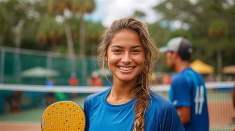 premium photo  lively young woman  pickleball court exuding