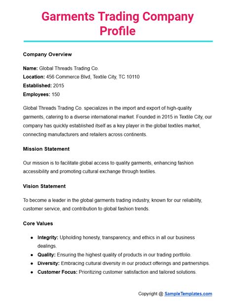 Free 14 Garments Company Profile Samples And Templates Trading Export