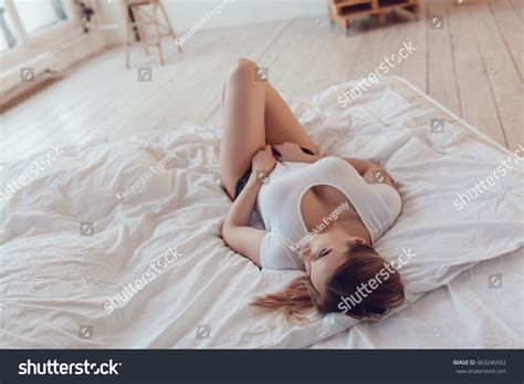 Sexy Blonde Woman White Tshirt Panties Stock Photo Shutterstock