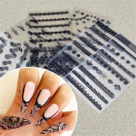 Amazon.com: 3D Lace Nail Art Stickers Black Lace Nail Sticker Lace ...