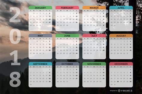 2018 Monthly Calendar Design Vector Download