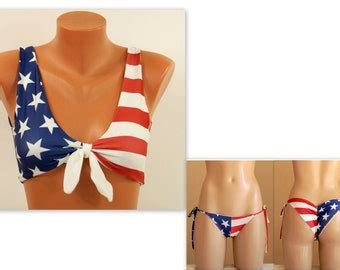 American Flag Knot Bikini Top Cheeky Bottoms Swimsuit Plus Etsy