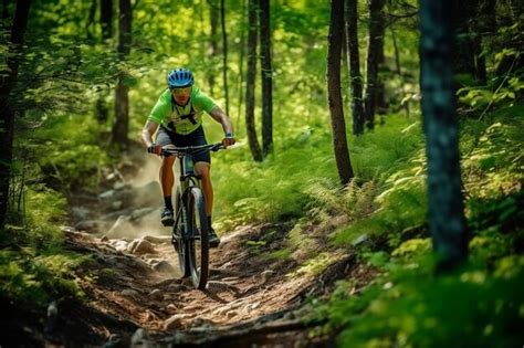 Premium Ai Image Mountain Biker Riding The Trail In Greenery