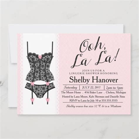 Lingerie Shower Invite Ooh La Black Pink Lace Invitation Zazzle